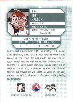 2009-10 In The Game Between The Pipes #14 Joe Fallon Back