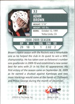 2009-10 In The Game Between The Pipes #32 Adam Brown Back