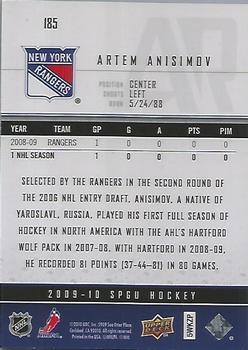 2009-10 SP Game Used #185 Artem Anisimov Back