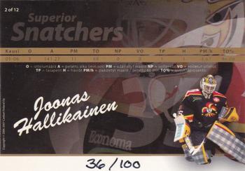 2006-07 Cardset Finland - Superior Snatchers Gold #2 Joonas Hallikainen Back