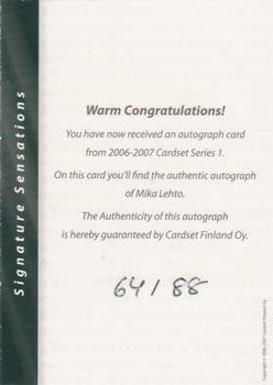 2006-07 Cardset Finland - Signature Sensations #NNO Mika Lehto Back