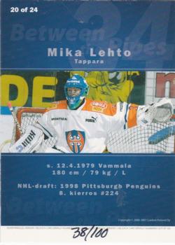 2006-07 Cardset Finland - Between the Pipes Silver #20 Mika Lehto Back