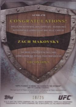 2014 Topps UFC Bloodlines - Jumbo Fight Mat Relics Autographs #AFMR-ZM Zach Makovsky Back