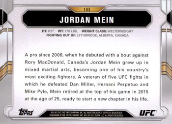 2015 Topps UFC Chronicles #183 Jordan Mein Back