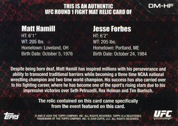 2009 Topps UFC Round 1 - Debut Mat Relics #DMHF Matt Hamill / Jesse Forbes Back