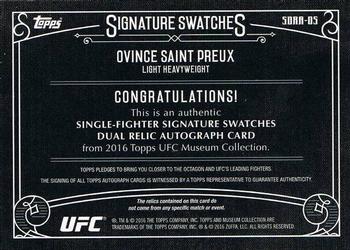2016 Topps UFC Museum Collection - Single-Fighter Signature Swatches Dual Relic Autographs Gold #SDRA-OS Ovince Saint Preux Back