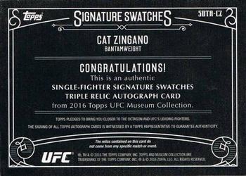 2016 Topps UFC Museum Collection - Single-Fighter Signature Swatches Triple Relic Autographs #SDTA-CZ Cat Zingano Back