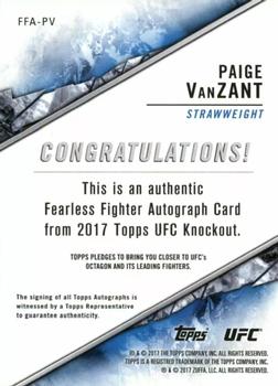 2017 Topps UFC Knockout - Fearless Fighters Autographs #FFA-PV Paige VanZant Back