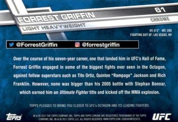 2017 Topps Chrome UFC - Diamond Refractor #61 Forrest Griffin Back