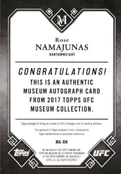 2017 Topps Museum Collection UFC - Museum Autographs #MA-RN Rose Namajunas Back