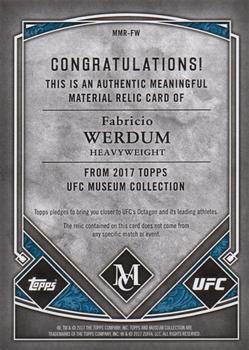 2017 Topps Museum Collection UFC - Meaningful Material Relics #MMR-FW Fabricio Werdum Back