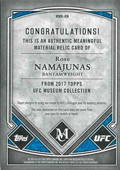 2017 Topps Museum Collection UFC - Meaningful Material Relics #MMR-RN Rose Namajunas Back