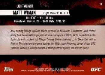 2009 Topps UFC Round 2 #10 Matt Wiman Back
