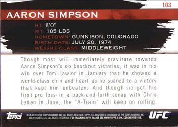 2010 Topps UFC Knockout #103 Aaron Simpson Back
