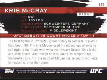 2010 Topps UFC Knockout #142 Kris McCray Back