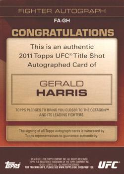 2011 Topps UFC Title Shot - Autographs #FA-GH Gerald Harris Back