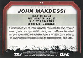 2011 Topps UFC Moment of Truth #70 John Makdessi Back