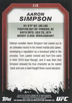 2011 Topps UFC Moment of Truth #110 Aaron Simpson Back