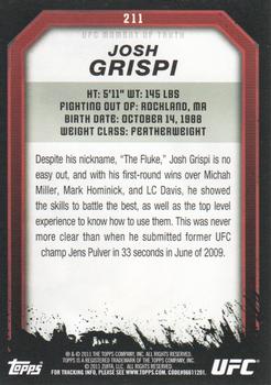 2011 Topps UFC Moment of Truth #211 Josh Grispi Back