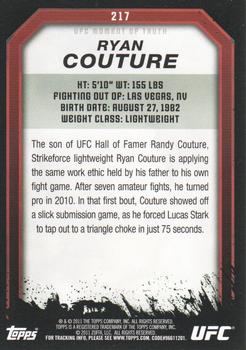 2011 Topps UFC Moment of Truth #217 Ryan Couture Back