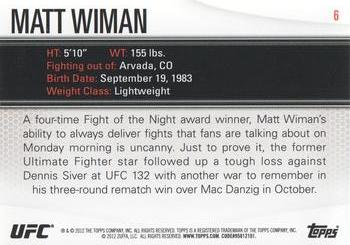 2012 Topps UFC Knockout #6 Matt Wiman Back