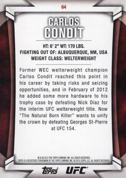 2013 Topps UFC Knockout #64 Carlos Condit Back