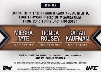 2013 Topps UFC Knockout - Triple Threads Relics Combos Sepia #TTRC-TRK Ronda Rousey / Miesha Tate / Sarah Kaufman Back