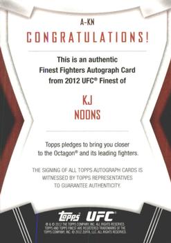 2012 Finest UFC - Autographs #A-KN KJ Noons Back