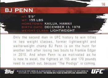 2010 Topps UFC Knockout - Silver #16 BJ Penn Back