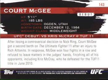 2010 Topps UFC Knockout - Silver #143 Court McGee Back