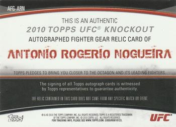 2010 Topps UFC Knockout - Autograph Fighter Relic #AFG-ARN Antonio Rogerio Nogueira Back