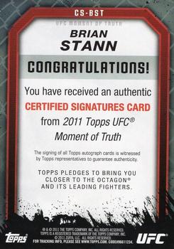 2011 Topps UFC Moment of Truth - Certified Signatures #CS-BST Brian Stann Back