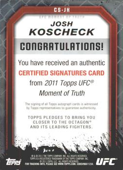 2011 Topps UFC Moment of Truth - Certified Signatures #CS-JK Josh Koscheck Back