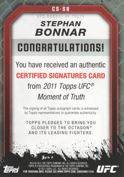 2011 Topps UFC Moment of Truth - Certified Signatures #CS-SB Stephan Bonnar Back