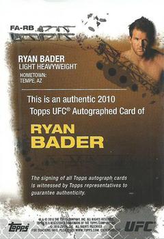 2010 Topps UFC - Autograph #FA-RB Ryan Bader Back