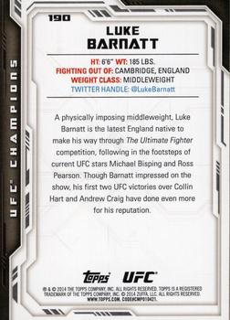 2014 Topps UFC Champions #190 Luke Barnatt Back