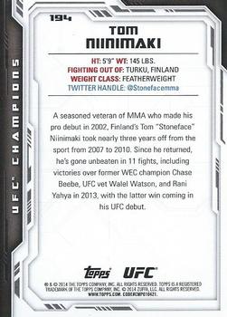 2014 Topps UFC Champions #194 Tom Niinimaki Back