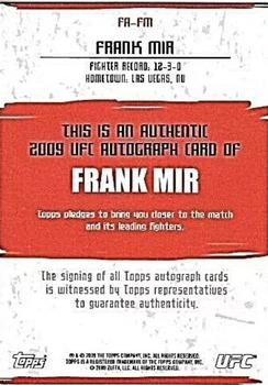2009 Topps UFC Round 2 - Autographs #FA-FM Frank Mir Back