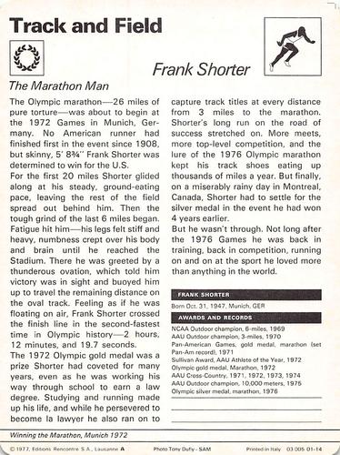 1977-79 Sportscaster Series 1 #01-14 Frank Shorter Back