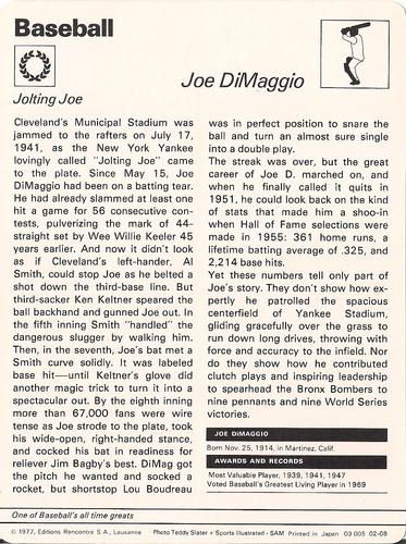 1977-79 Sportscaster Series 2 #02-08 Joe DiMaggio Back
