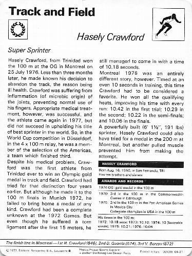 1977-79 Sportscaster Series 4 #04-21 Hasely Crawford Back
