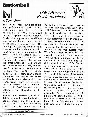 1977-79 Sportscaster Series 5 #05-19 The 1969-70 Knickerbockers Back