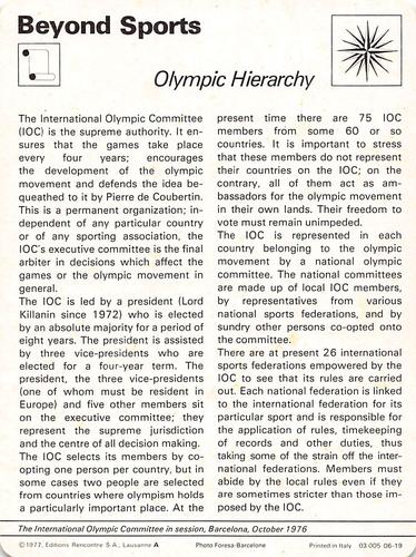 1977-79 Sportscaster Series 6 #06-19 Olympic Hierarchy Back