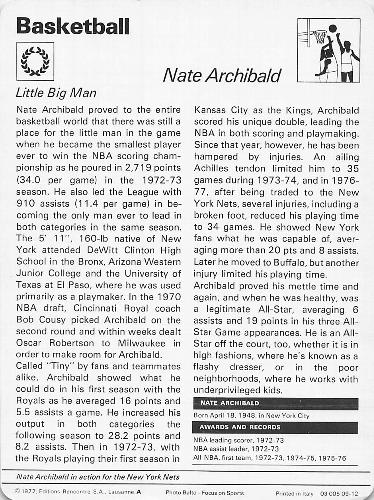 1977-79 Sportscaster Series 9 #09-12 Nate Archibald Back