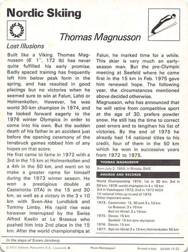 1977-79 Sportscaster Series 10 #10-22 Thomas Magnusson Back
