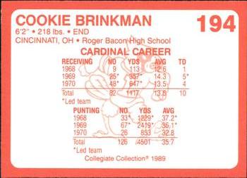 1989-90 Collegiate Collection Louisville Cardinals #194 Cookie Brinkman Back