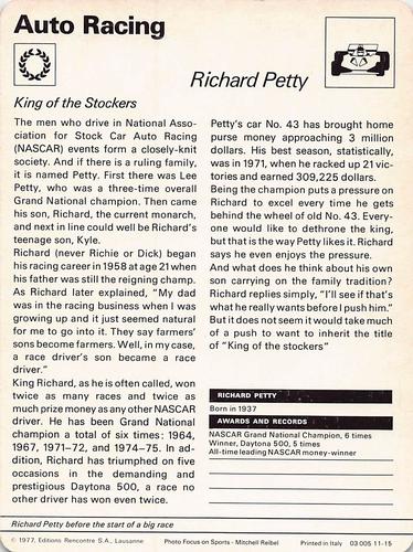 1977-79 Sportscaster Series 11 #11-15 Richard Petty Back