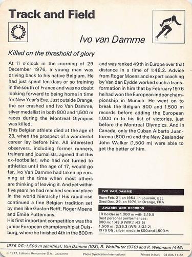 1977-79 Sportscaster Series 11 #11-22 Ivo van Damme Back