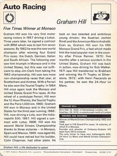 1977-79 Sportscaster Series 12 #12-01 Graham Hill Back