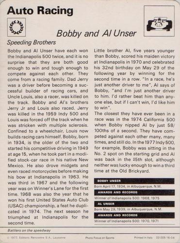 1977-79 Sportscaster Series 16 #16-04 Bobby Unser / Al Unser Back
